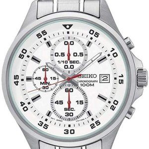 Seiko Stainless-Steel Chronograph Fashion Watch Water Resistant Depth 100 Meters